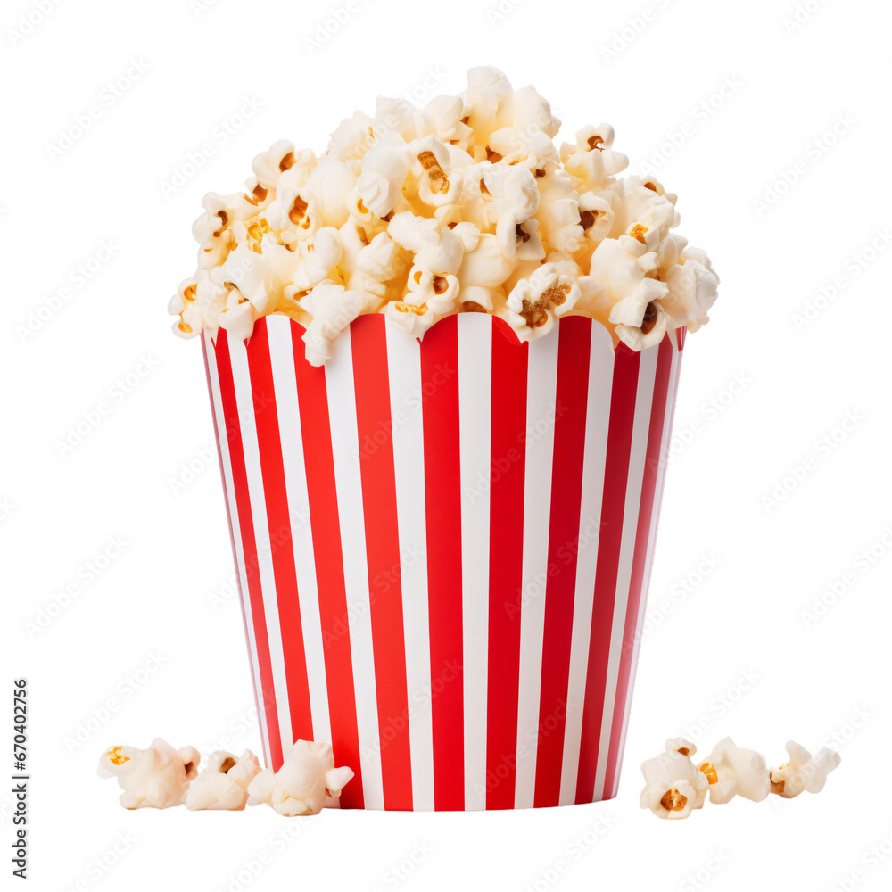 A red box of popcorn isolated on a transparent background