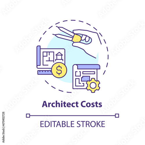 2D editable multicolor architect costs icon, simple isolated vector, construction cost thin line illustration.