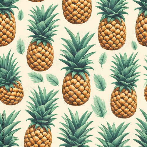 seamless pattern with pineapples - Generative AI
