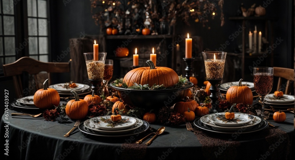 Ghoulish Gourmet: A Halloween Table Adorned with Spooky Delights 