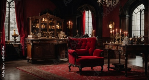 Haunted Luxury: A Vampire's Lair Complete with Red Velvet and Antiques 