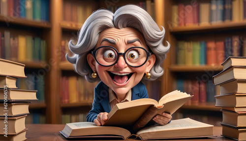 Aged Woman's Literary Delight: A Humorous teacher Toon.