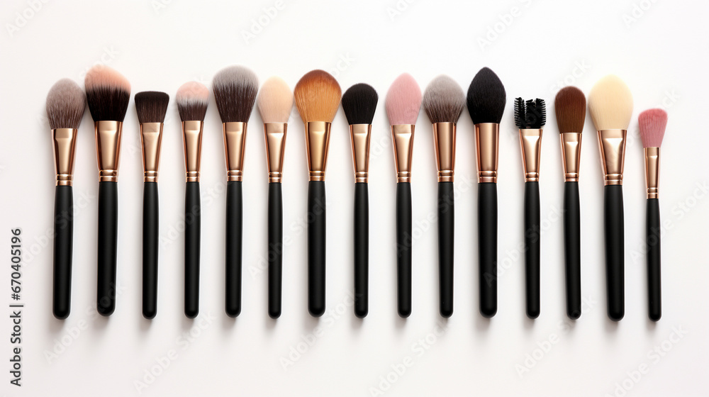 Makeup brushes arranged on white background Makeup brushes arranged on white background