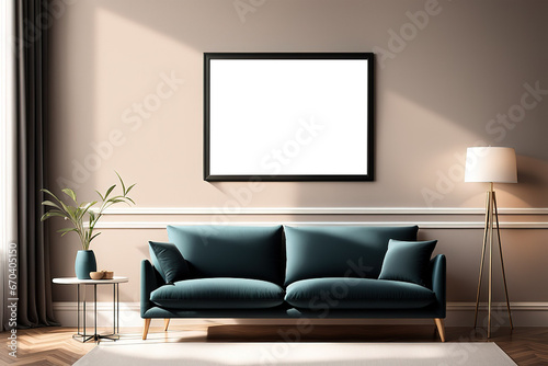 Horizontal frame masterpiece mockup in a elegant living room