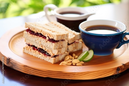 blueberry tea spread peanut butter and jelly sandwich on a bamboo plate