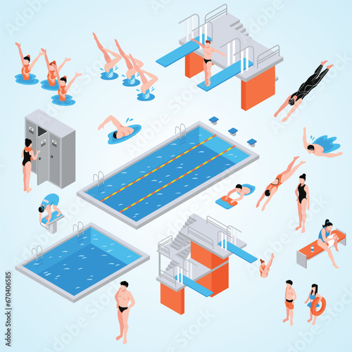 swimming pool isometric elements competition dive