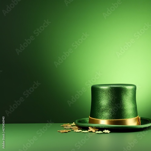 illustration of aA green banner with a leprechaun hat for St. Patric, Generative ai