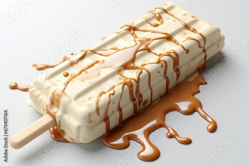 Classic vanilla stick ice cream, slowly melting under the hot sun, capturing the essence of summer, Generative AI photo