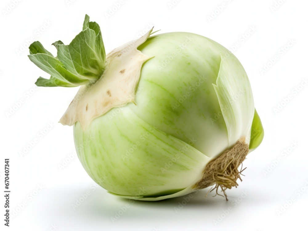 Fresh kohlrabi with green leaves on isolated white backround. full depth of field Fresh kohlrabi with green leaves on isolated white backround. full depth of field