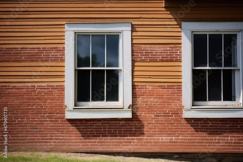detail shot of brickwork and wooden window frames of a farmhouse