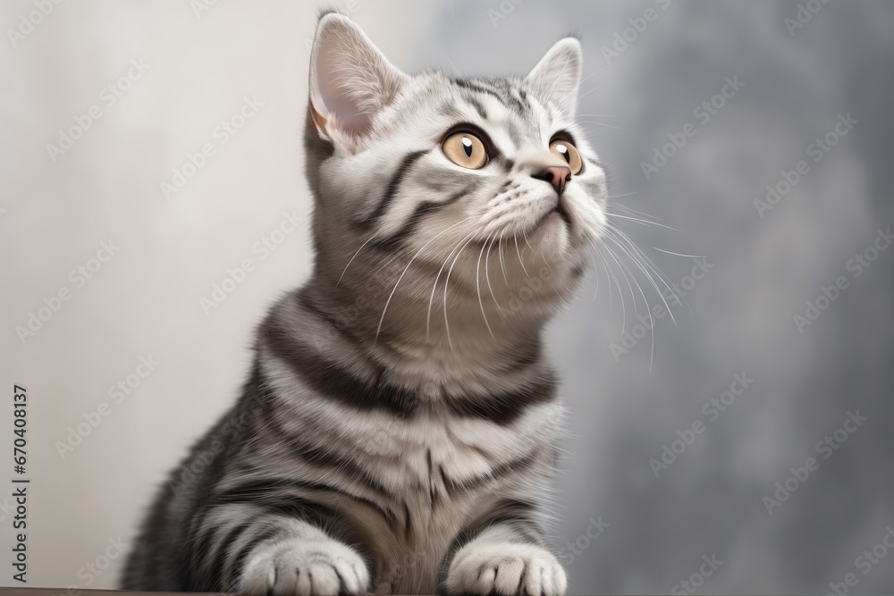 american shothair cat on gray isolated background