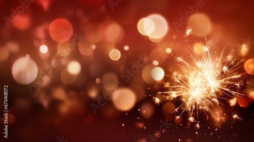 Red Bokeh lights  blurry  Fireworks glitter Landscape background with copy space  New year holiday theme  count down