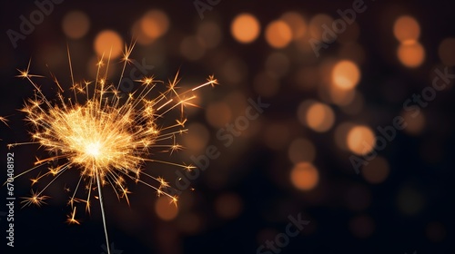 Gold and black Bokeh lights, blurry, Fireworks glitter Landscape background with copy space, New year holiday theme, count down