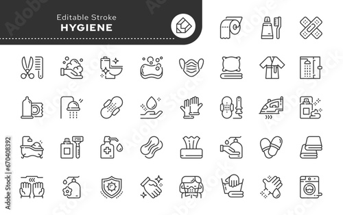 Hygiene icon in outline linear style. Hygienic protective equipment. Personal intimate hygiene. Vector set of conceptual web icons for applications, websites. Pictogram collection. photo