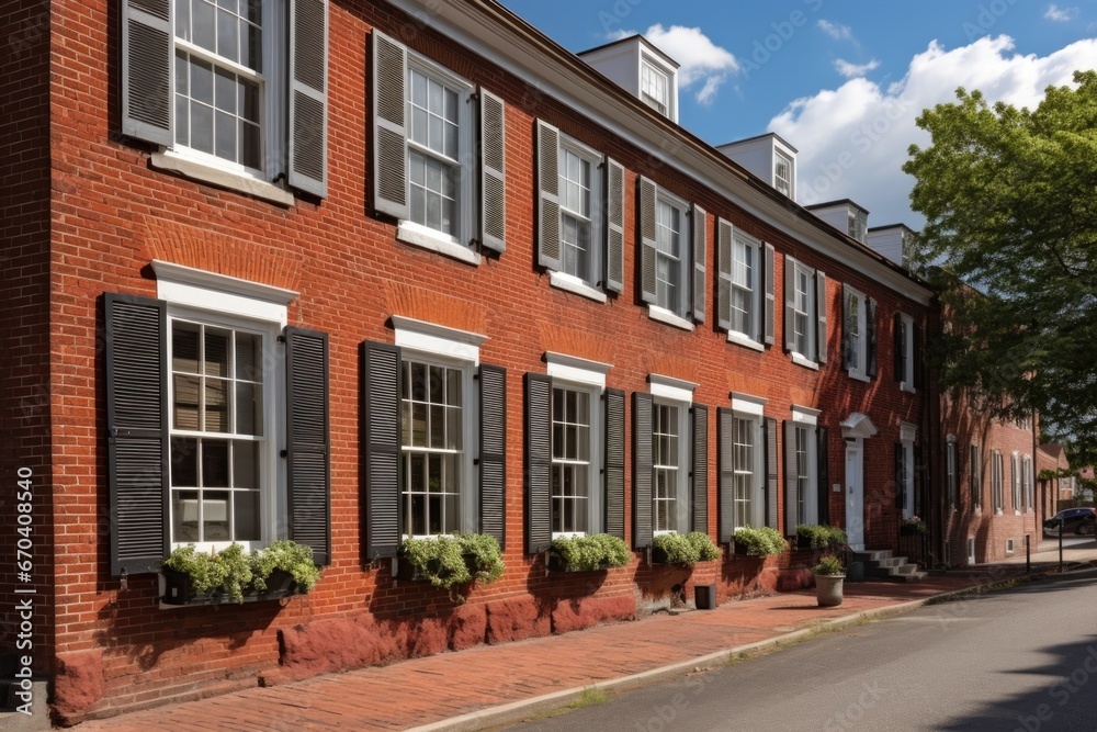Naklejka premium georgian homes red brick wall with rectangular white windows