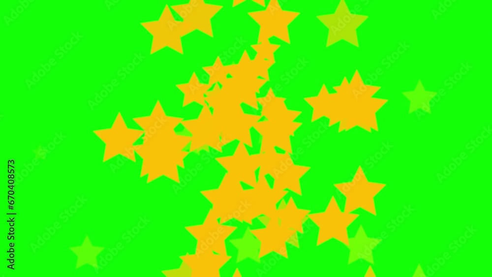 Animation of yellow stars pouring down on a green backgroun