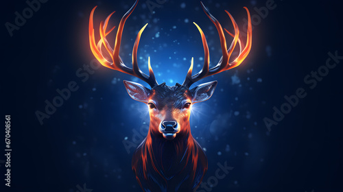 Glowing Neon Deer with Majestic Antlers on a Blue Background.