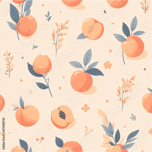 seamless peach pattern with leaves