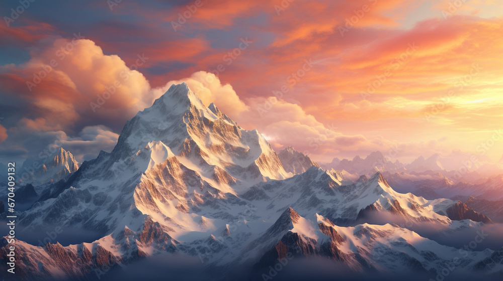 mountain peak panoramic sunset snow capped range beauty in nature