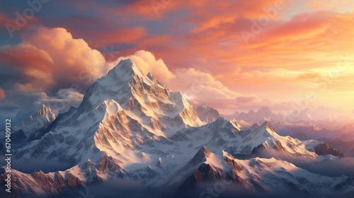 mountain peak panoramic sunset snow capped range beauty in nature © mady