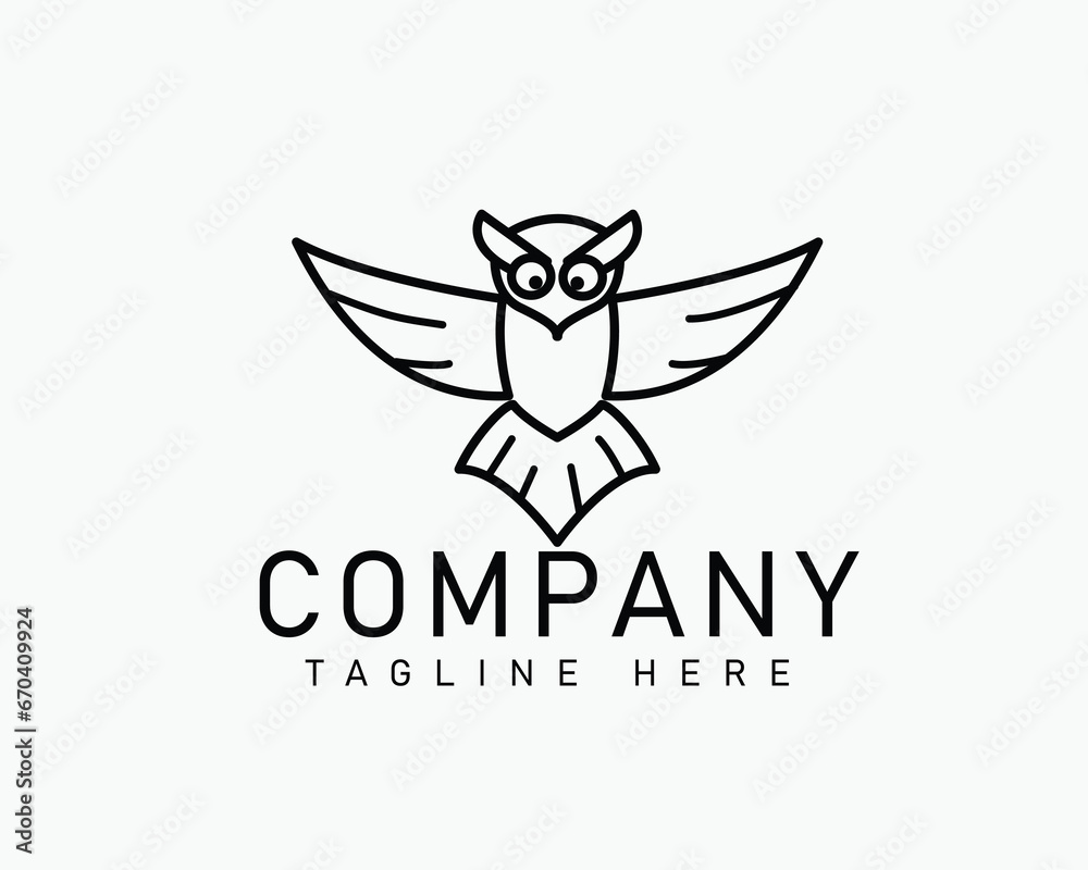 Obraz premium elegant line art flying owl logo design template illustration inspiration