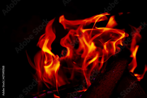 Background of the flame in the oven. Overlay layer. Tongues of fire in a fireplace.