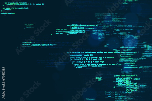 Creative coding html language on blurry background. Web developer and programming concept. photo