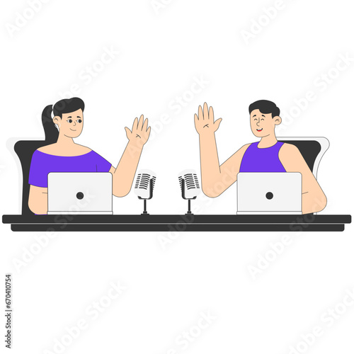 Man and Woman Talking Before Starting the Podcast Illustration