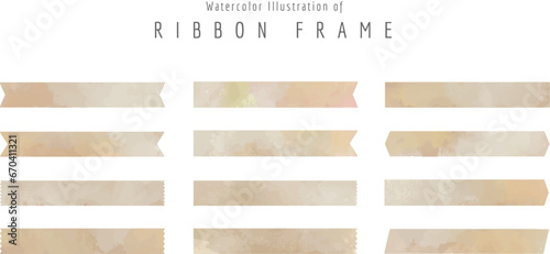 水彩画風のリボンのフレーム、タイトル、キャッチコピー、テキストスペースの背景に最適