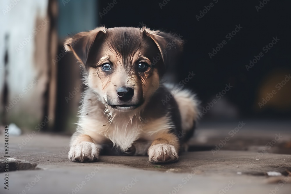 Homeless Puppy In Shelter, Longing For Home. Сoncept Urban Street Art, Capturing Graffiti, Expressive Murals, Artistic Cityscape, Vibrant Street Photography Homeless Puppy In Shelter, Longing For Home. Сoncept Urban Street Art, Capturing Graffiti, Expressive Murals, Artistic Cityscape, Vibrant Street Photography
