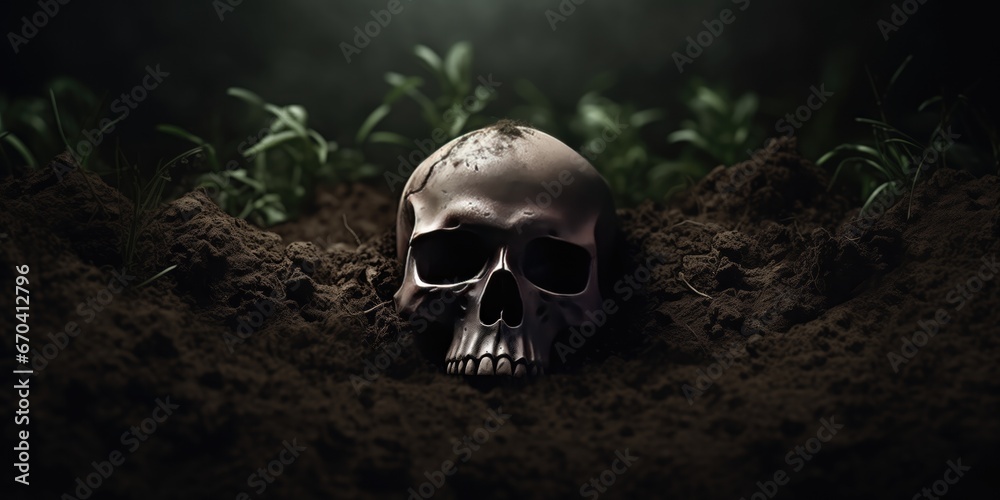 Human Skull Buried In Soil Created By Unknown Artist Human Skull Buried In Soil Created By Unknown Artist