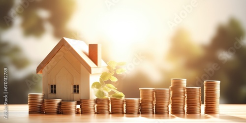 Houses And Coin Stack Represent Property Investment photo