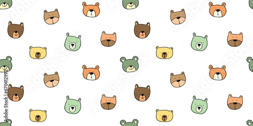 Seamless Pattern of Cute Cartoon Bear Face Design on White Background