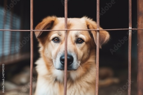 Lonely Stray Dog Confined In Cage At The Shelter