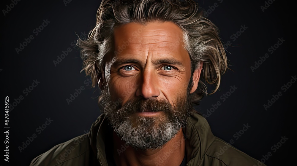 Portrait of happy casual older man smiling, Mid adult, mature age guy with gray hair, on background. Man portrait illustration. Generative AI Portrait of happy casual older man smiling, Mid adult, mature age guy with gray hair, on background. Man portrait illustration. Generative AI