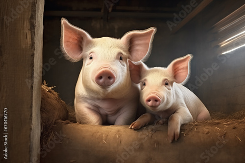 Pigs In Rustic Barn, Embracing Farm Life © Anastasiia