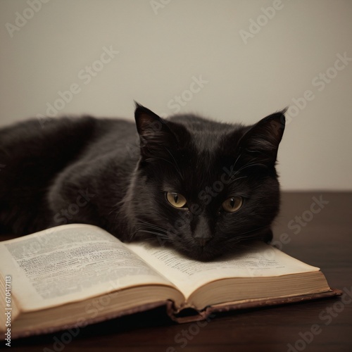 cat and book