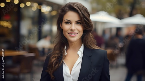 a confident and successful businesswoman exuding professionalism and positivity smile happiness professional woman is seen in a business exuding leadership qualities and a determined demeanor.