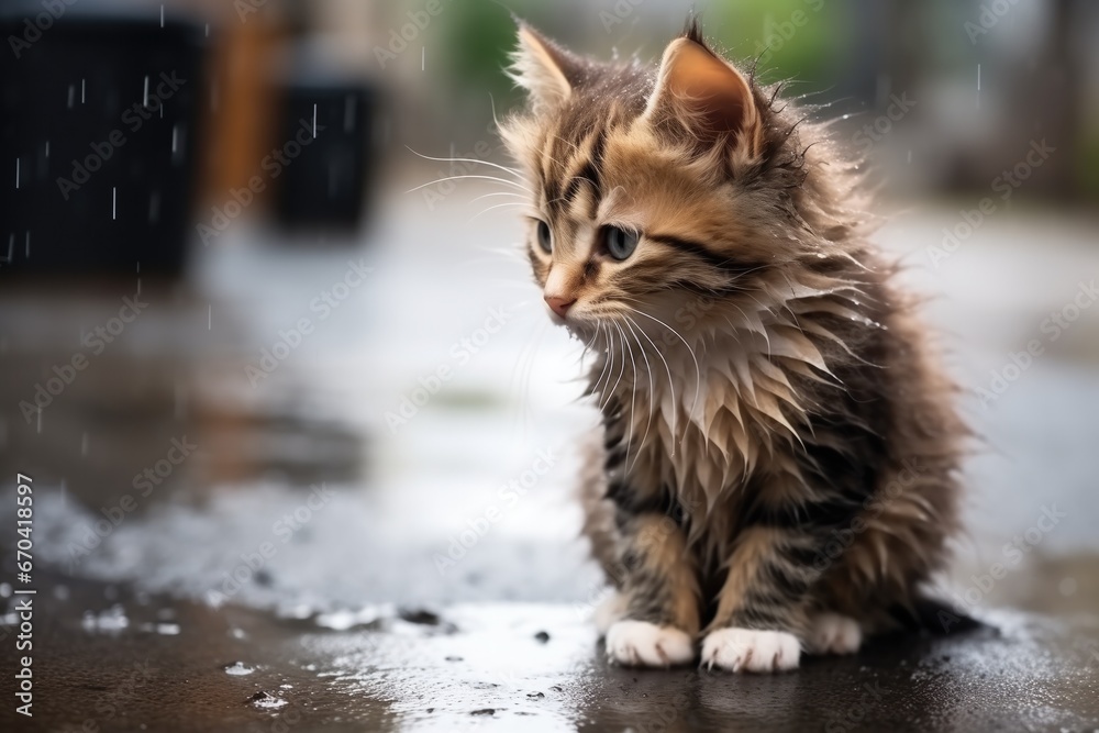 Sad, Hungry Kitten In Rain Stray Cat Needing Help