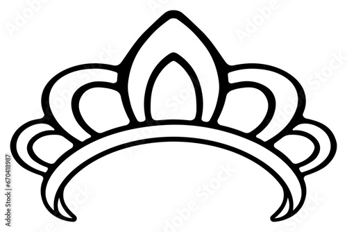 Tiara - kokoshnik. A crown with an open base. Sketch. Precious headdress with petals. Attribute of a royal person. Vector illustration. Doodle style. Outline on isolated background. Coloring book 