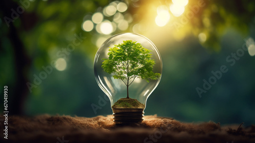 green environment in light bulb