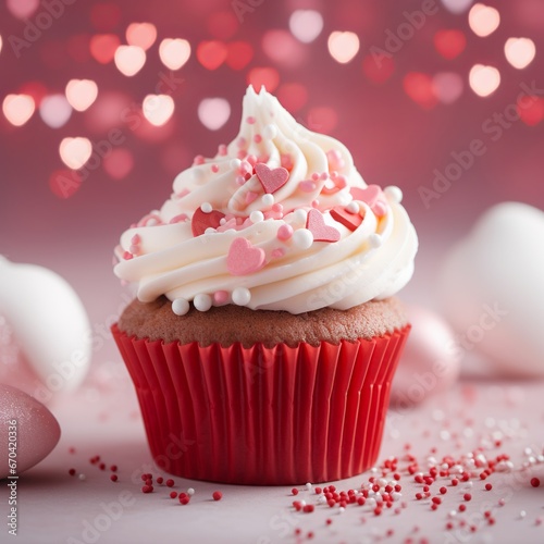 illustration of Delicious cupcake for Valentine Day close, Generative ai