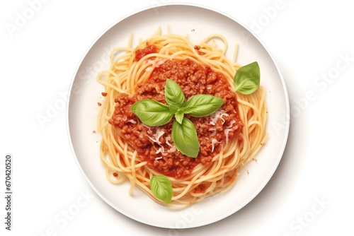 Spaghetti Bolognese With Parmesan And Basil Top View