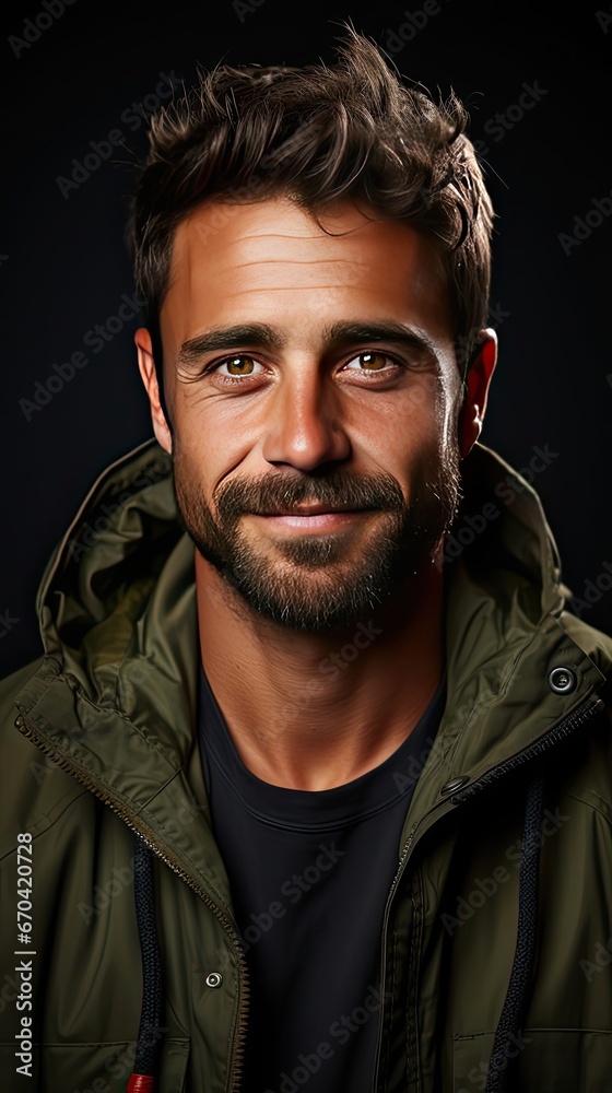 Obraz premium Smiling man studio portrait. People, male beauty, student, lifestyle concept. Man face portrait illustration. Generative AI