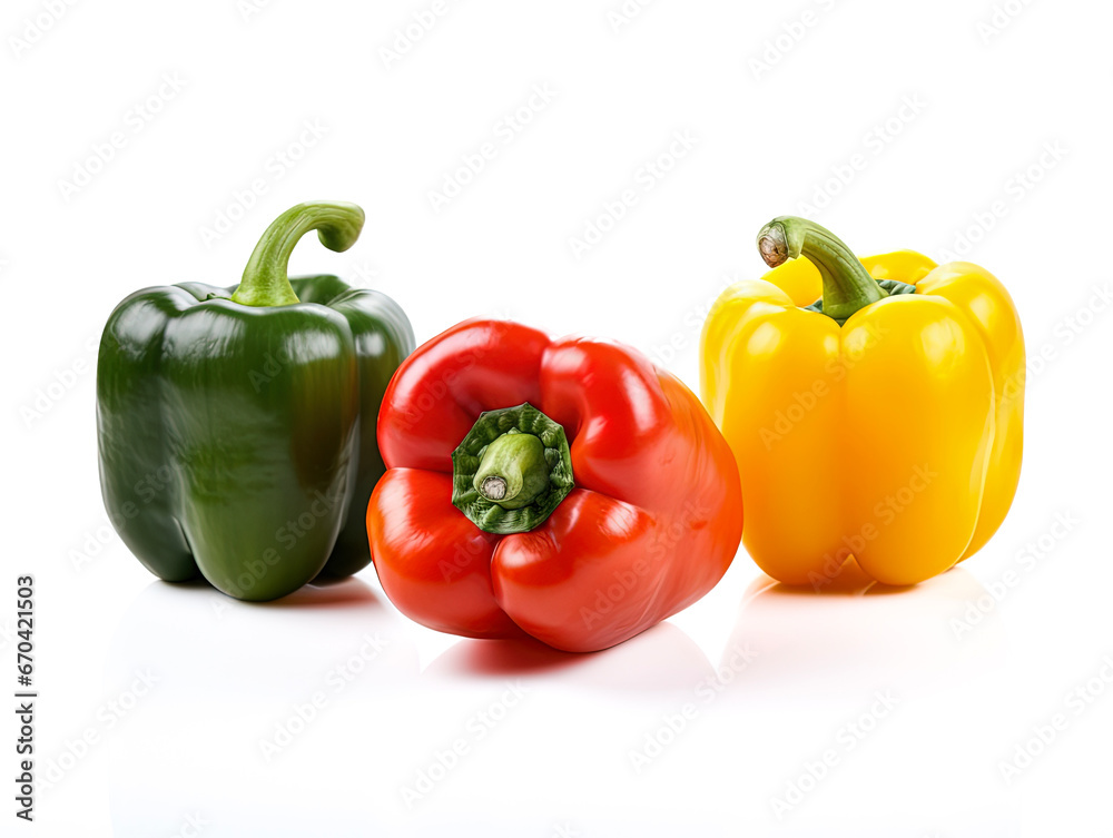 Red, Yellow, Green Peppers isolated on white background. Red, Yellow, Green Peppers isolated on white background.