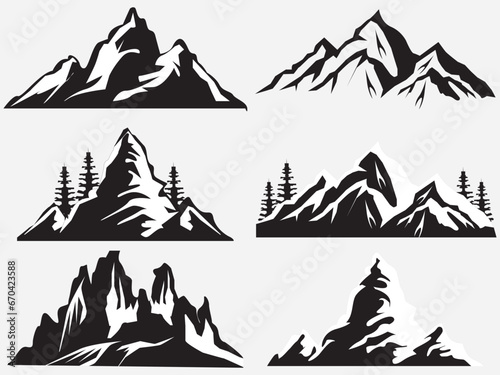 6 Mountain vector. Mountain range silhouette isolated vector illustration. bundle vector. photo