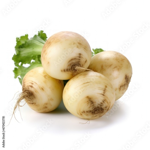 Bunch of fresh turnips isolated on white background