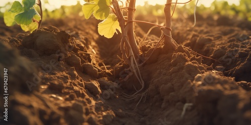 Vine Roots In Clay Vineyard Soil Horticulture Concept