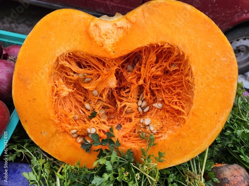 half of a large orange pumpkin