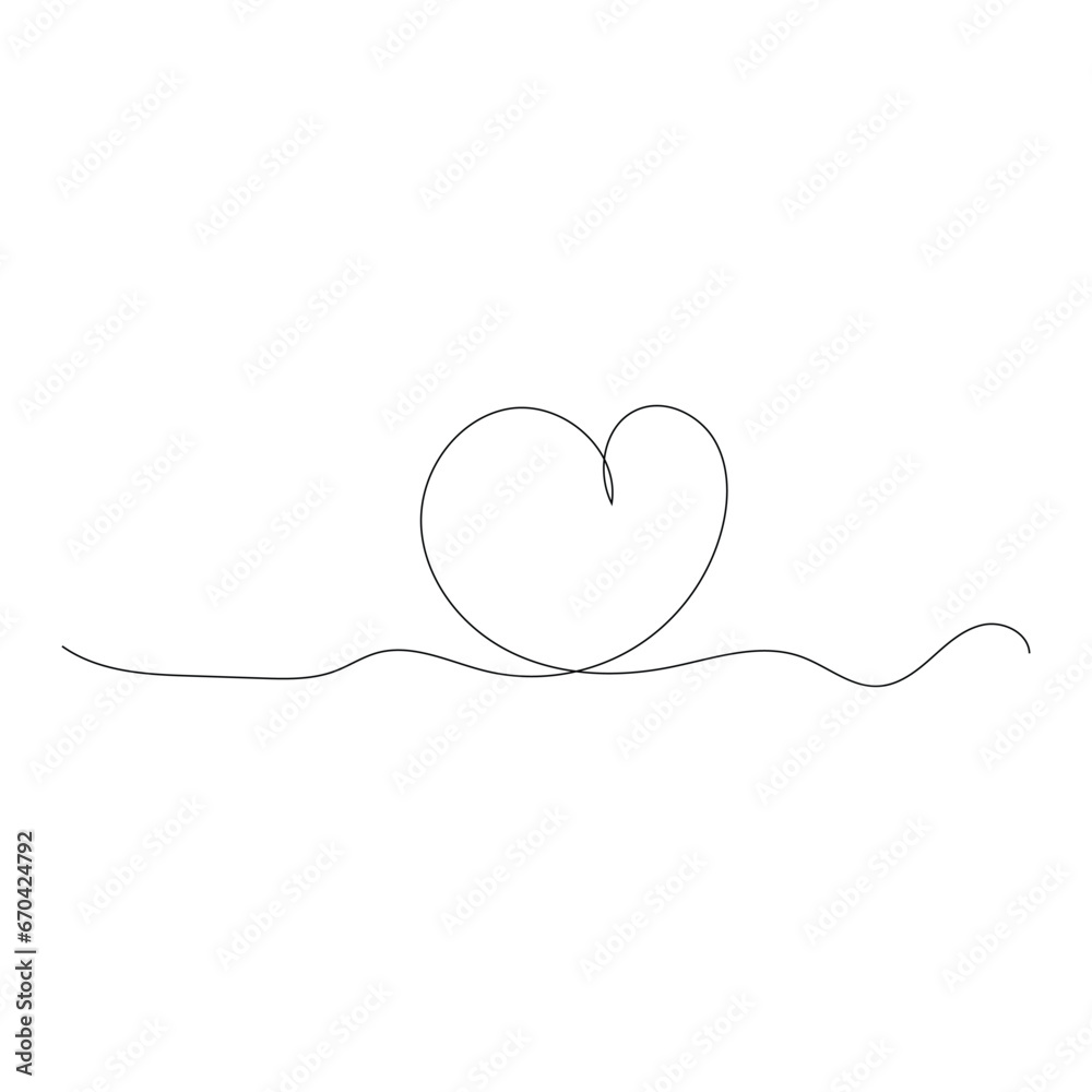 heart continuous one line art drawing, Vector illustration isolated on white.